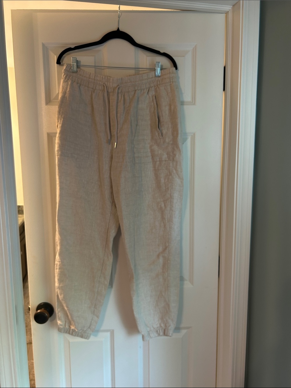Athleta Beige Drawstring Linen Jogger Pants